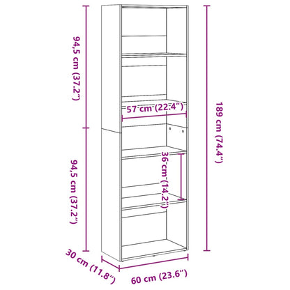 Boekenkast 60x30x189 cm bewerkt hout gerookt eikenkleurig