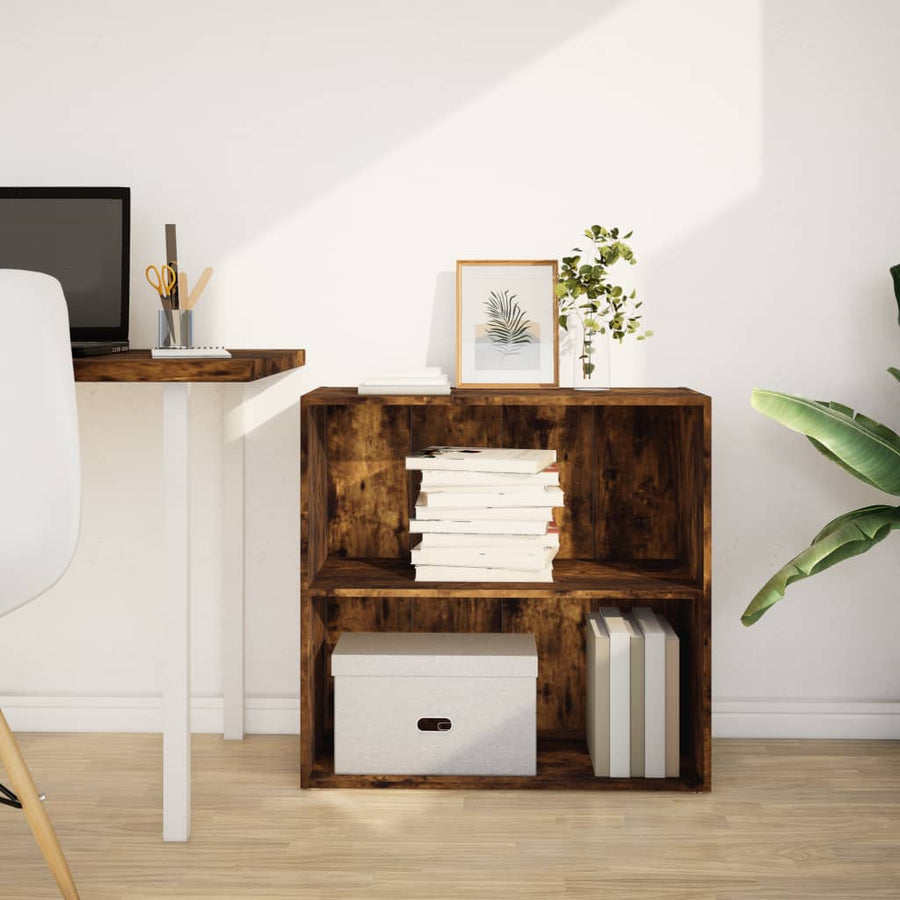 Boekenkast 80x30x77 cm bewerkt hout gerookt eikenkleurig