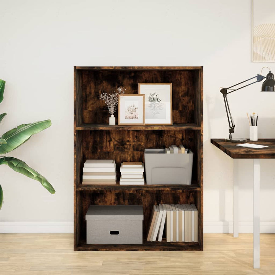 Boekenkast 80x30x114 cm bewerkt hout gerookt eikenkleurig