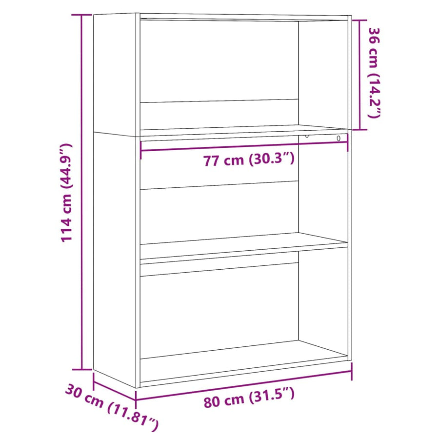 Boekenkast 80x30x114 cm bewerkt hout oud houtkleurig
