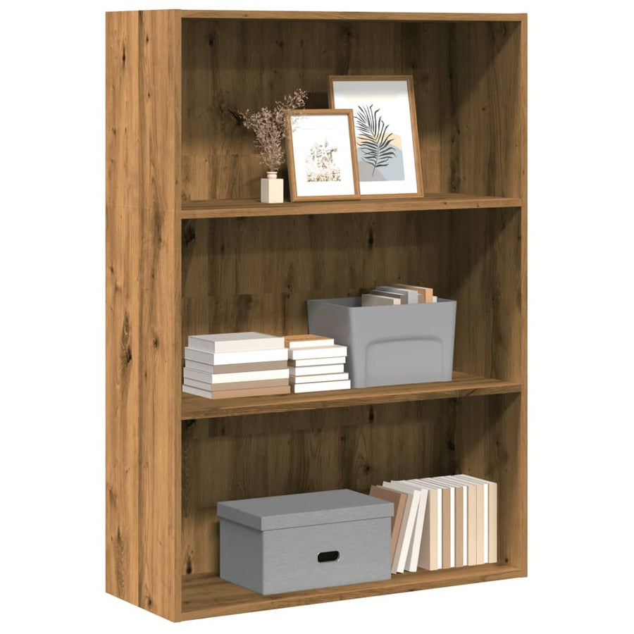Boekenkast 80x30x114 cm bewerkt hout artisanaal eikenkleurig