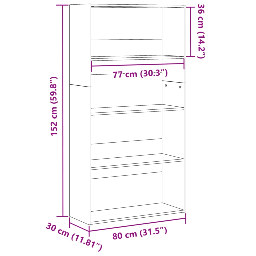 Boekenkast 80x30x152 cm bewerkt hout sonoma eikenkleurig