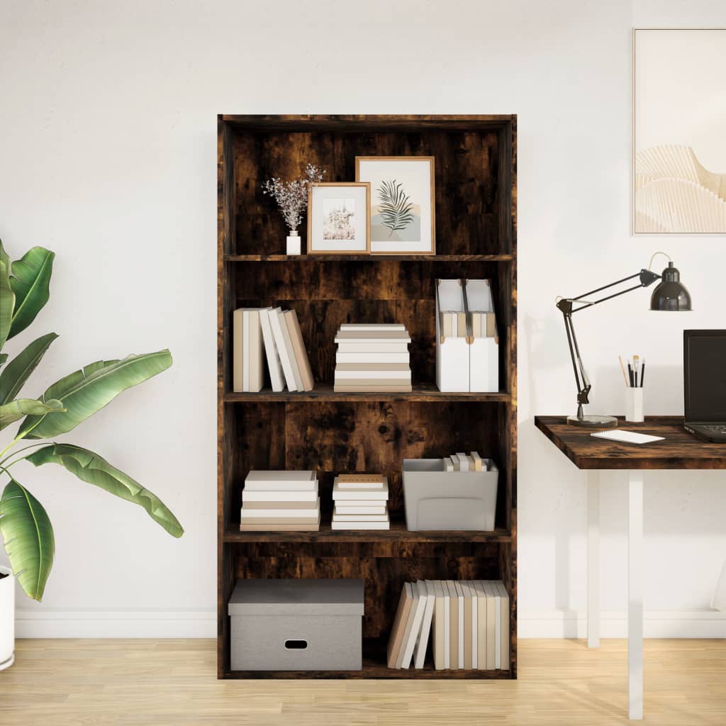 Boekenkast 80x30x152 cm bewerkt hout gerookt eikenkleurig