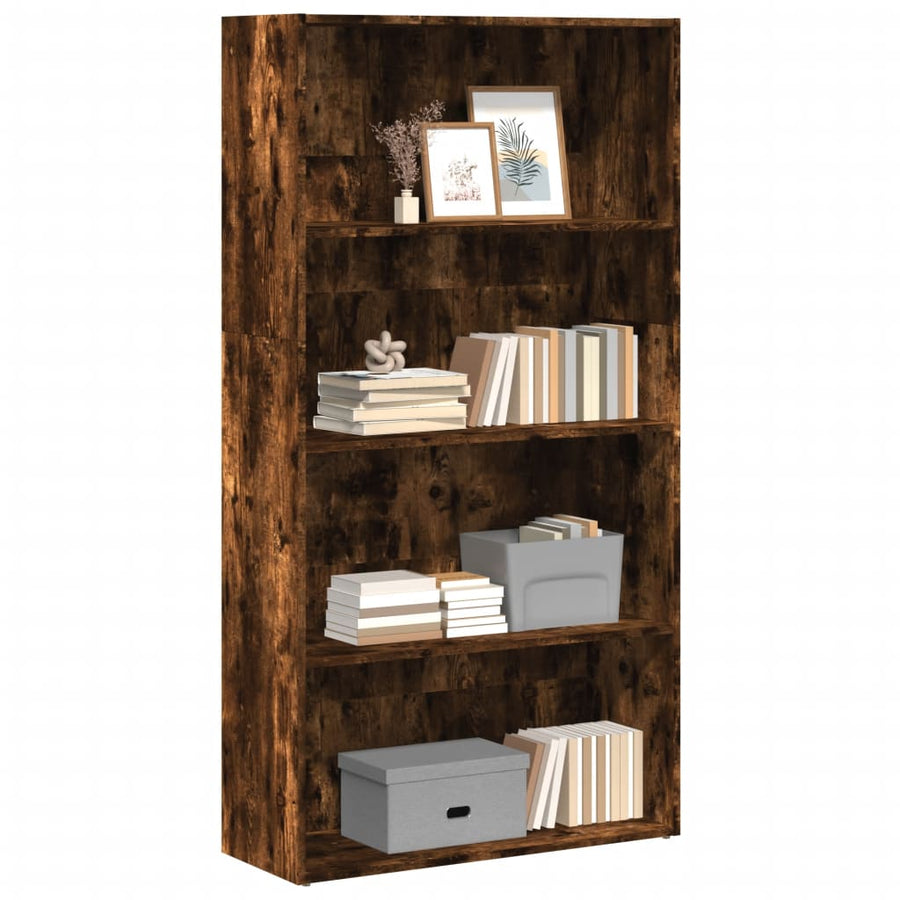 Boekenkast 80x30x152 cm bewerkt hout gerookt eikenkleurig