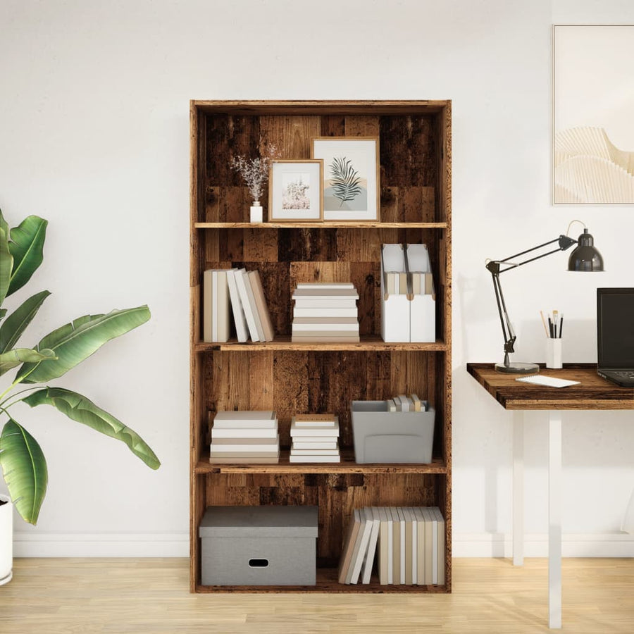 Boekenkast 80x30x152 cm bewerkt hout oud houtkleurig