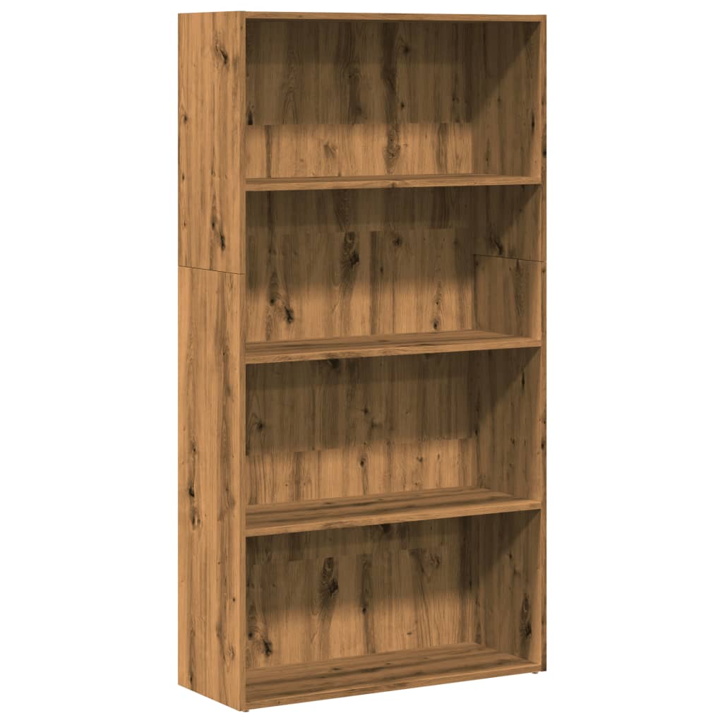Boekenkast 80x30x152 cm bewerkt hout artisanaal eikenkleurig