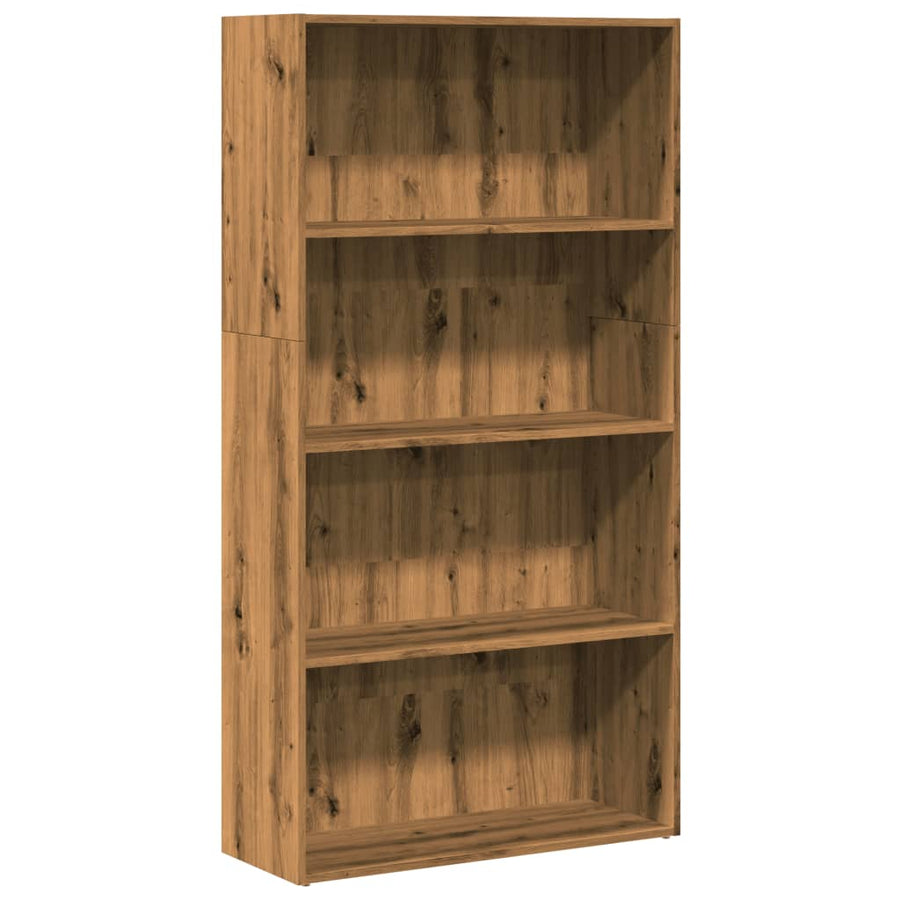 Boekenkast 80x30x152 cm bewerkt hout artisanaal eikenkleurig