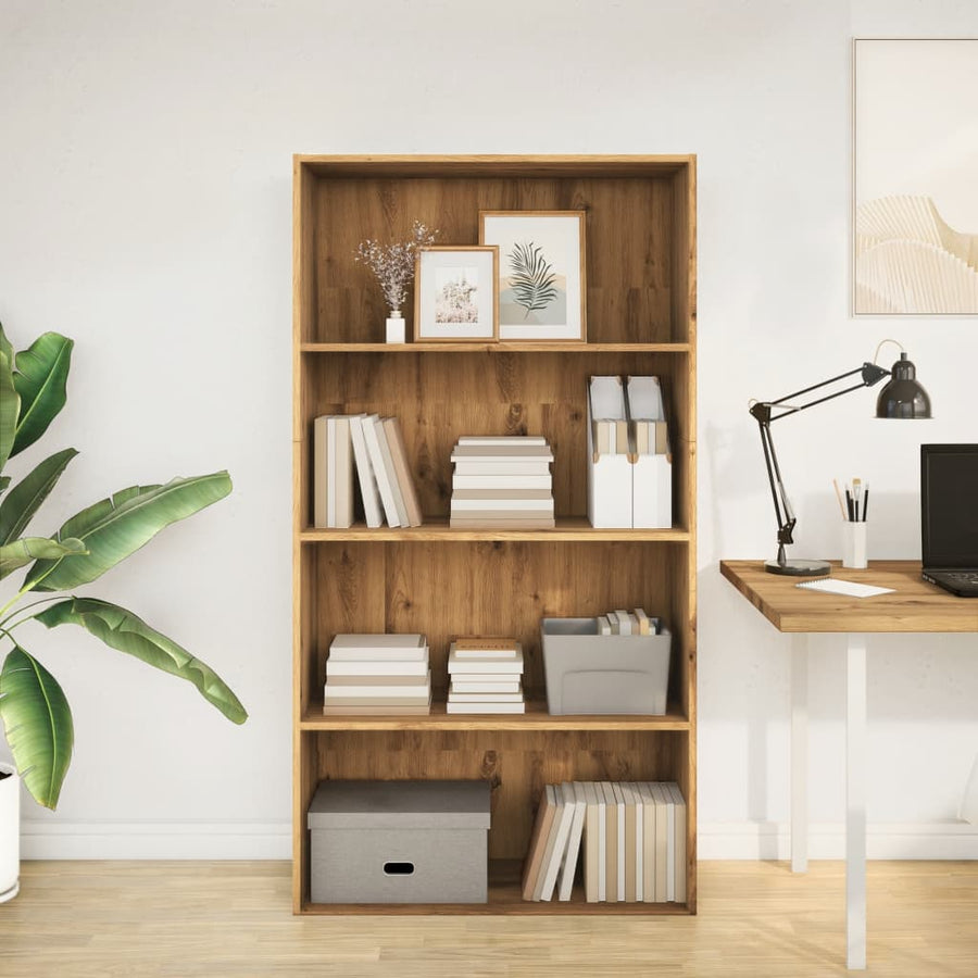 Boekenkast 80x30x152 cm bewerkt hout artisanaal eikenkleurig