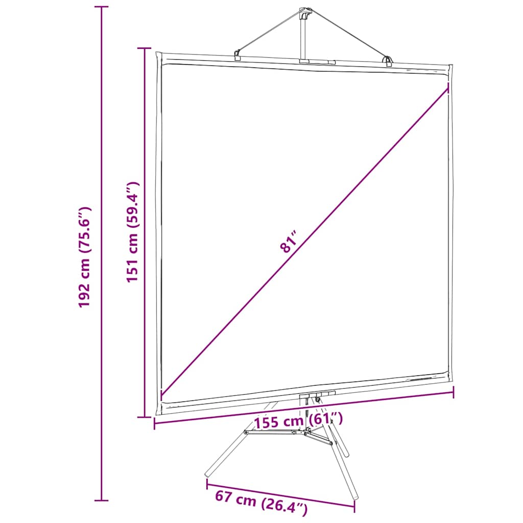 Projectiescherm met statief 81 inch 1:1