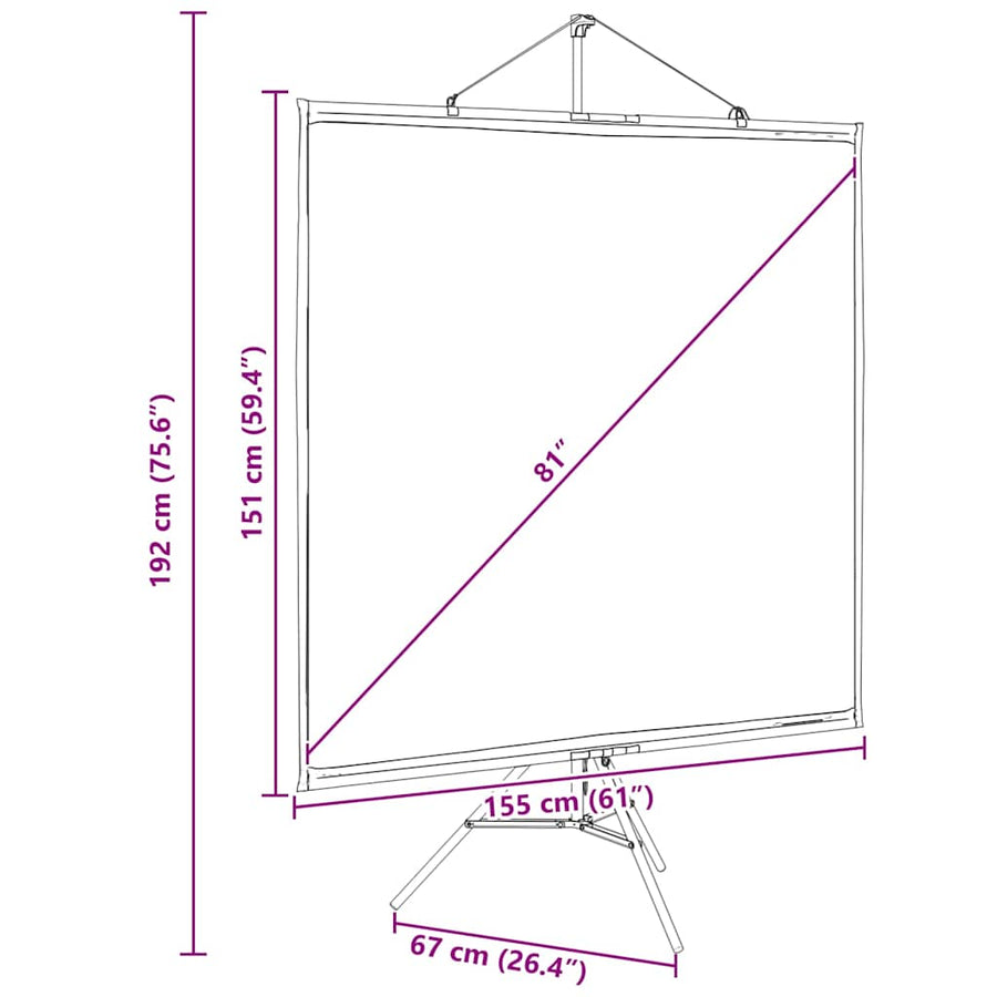 Projectiescherm met statief 81 inch 1:1