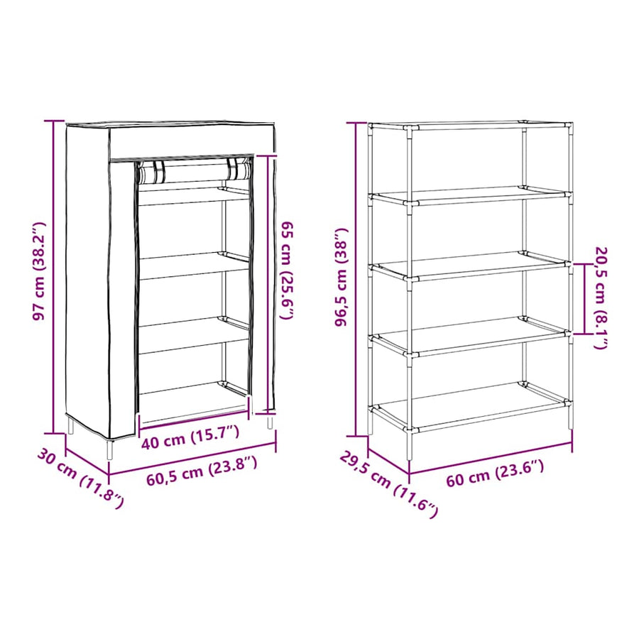 Schoenenkast 60,5x30x97 cm vliesvlies grijs