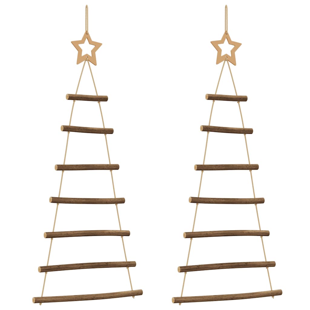 Hangende kerstbomen met topsterren 2 st 42x90 cm natuurlijke tak