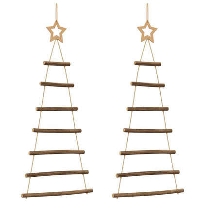 Hangende kerstbomen met topsterren 2 st 42x90 cm natuurlijke tak