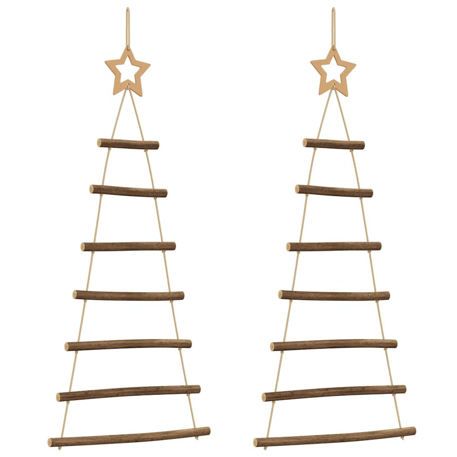 Hangende kerstbomen met topsterren 2 st 42x90 cm natuurlijke tak