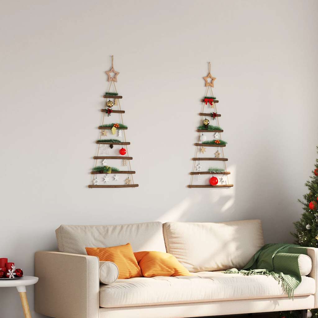 Hangende kerstbomen met topsterren 2 st 42x90 cm natuurlijke tak
