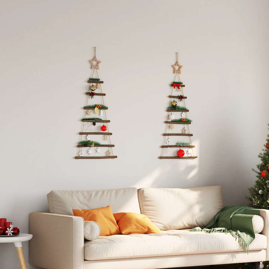 Hangende kerstbomen met topsterren 2 st 42x90 cm natuurlijke tak