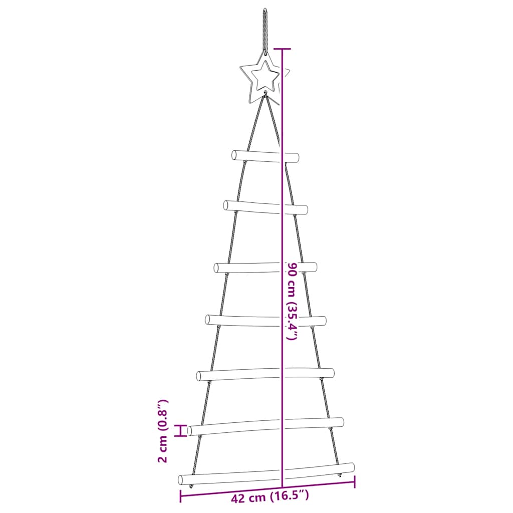 Hangende kerstbomen met topsterren 2 st 42x90 cm natuurlijke tak