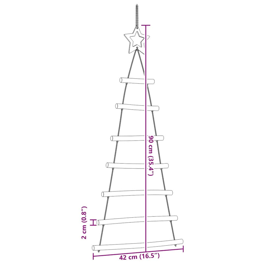 Hangende kerstbomen met topsterren 2 st 42x90 cm natuurlijke tak