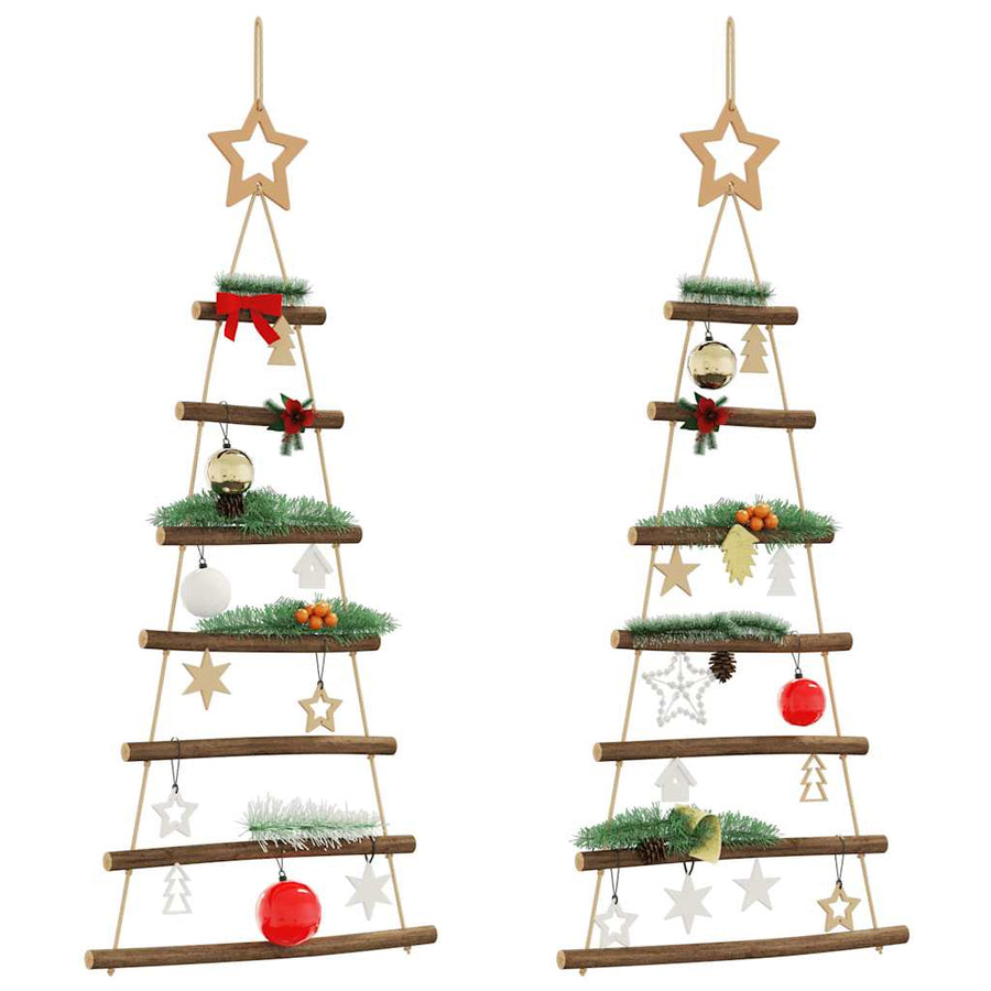 Hangende kerstbomen met topsterren 2 st 42x90 cm natuurlijke tak
