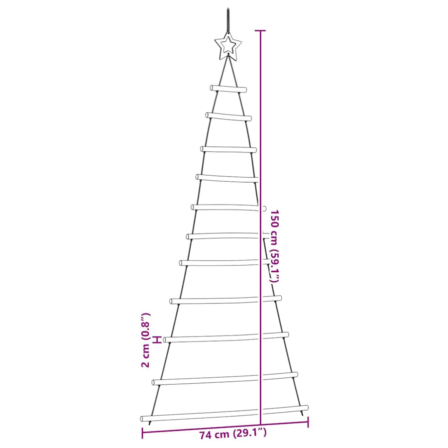 Hangende kerstboom met topster 74x150 cm natuurlijke tak