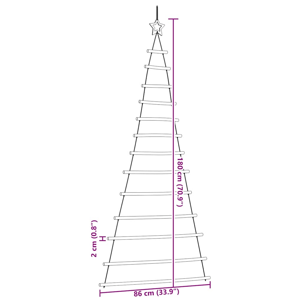 Hangende kerstboom met topster 86x180 cm natuurlijke tak
