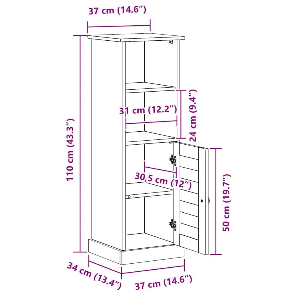Badkamerkast VIGO Bruin en Honingbruin 37 x 34 x 110 cm