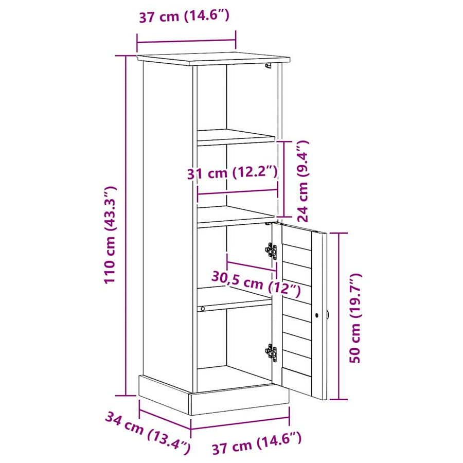 Badkamerkast VIGO Bruin en Honingbruin 37 x 34 x 110 cm