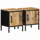 Nachtkastje massief mangohout 30x30x40 cm bruin zwart 2 stuks