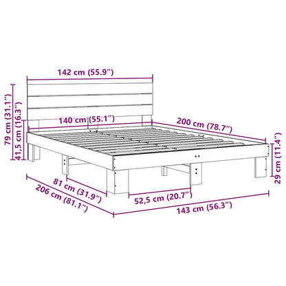 Bedframe hoofdeinde zonder matras 140x200 cm massief hout eiken