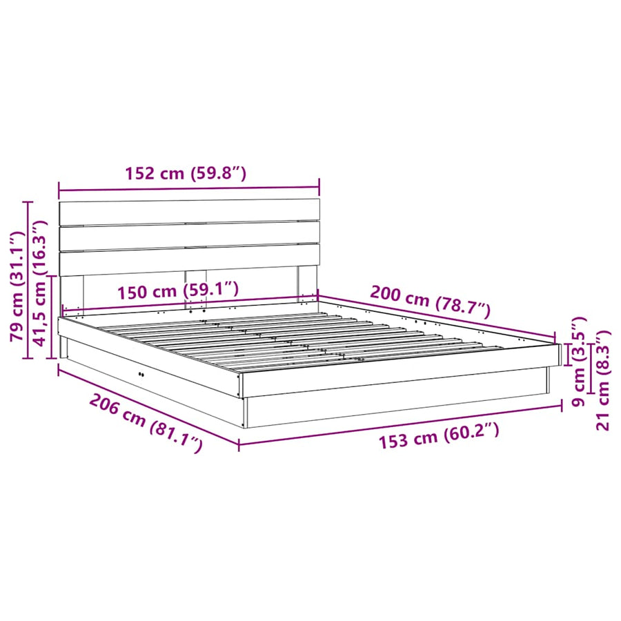 Bedframe hoofdeinde zonder matras 150x200 cm massief hout eiken