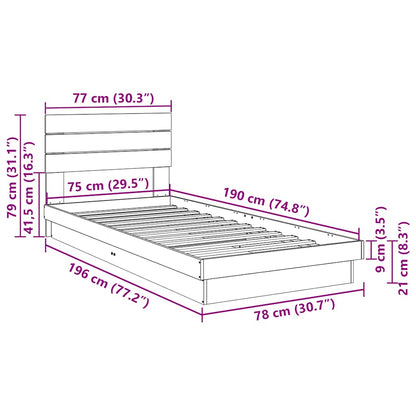 Bedframe hoofdeinde zonder matras 75x190 cm massief hout eiken