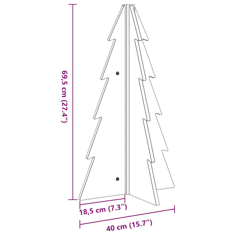 Kerstdecoratie kerstboom 69,5 cm massief grenenhout wasbruin