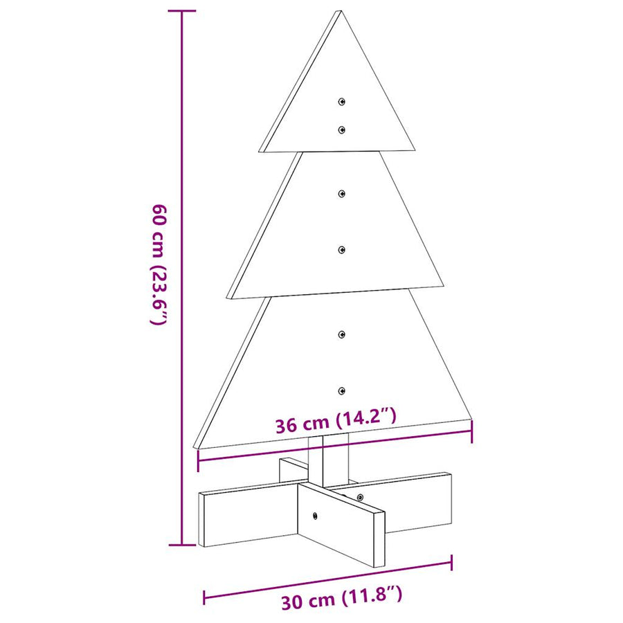 Kerstdecoratie kerstboom 60 cm massief grenenhout wasbruin