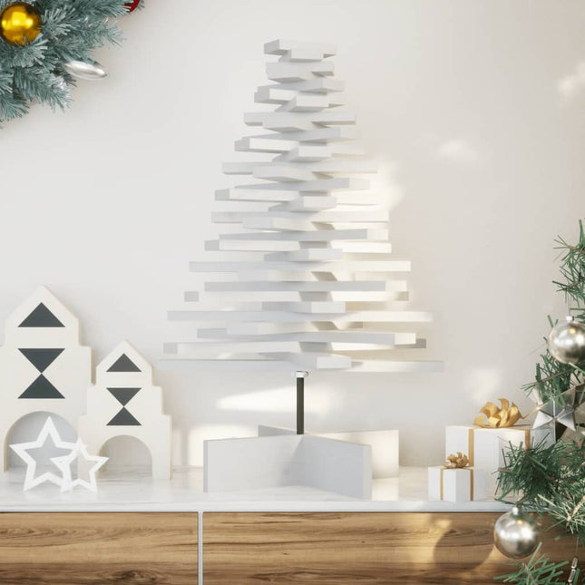 Kerstdecoratie kerstboom 80 cm massief grenenhout wit