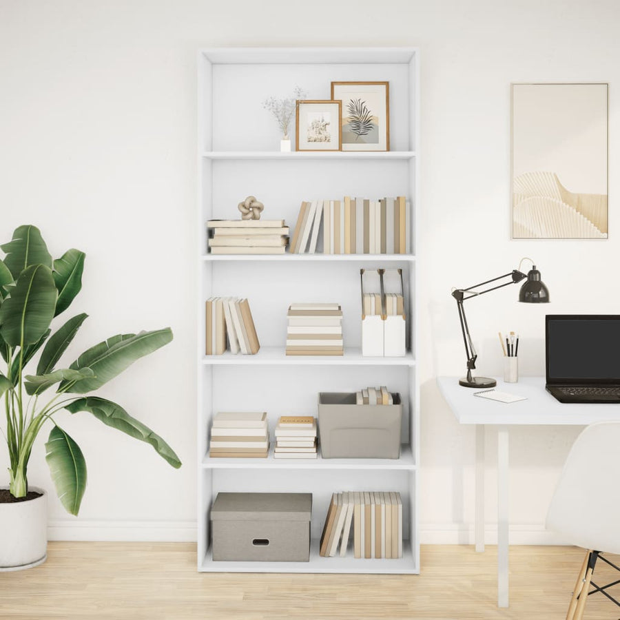 Boekenkast 80x30x189 cm bewerkt hout wit