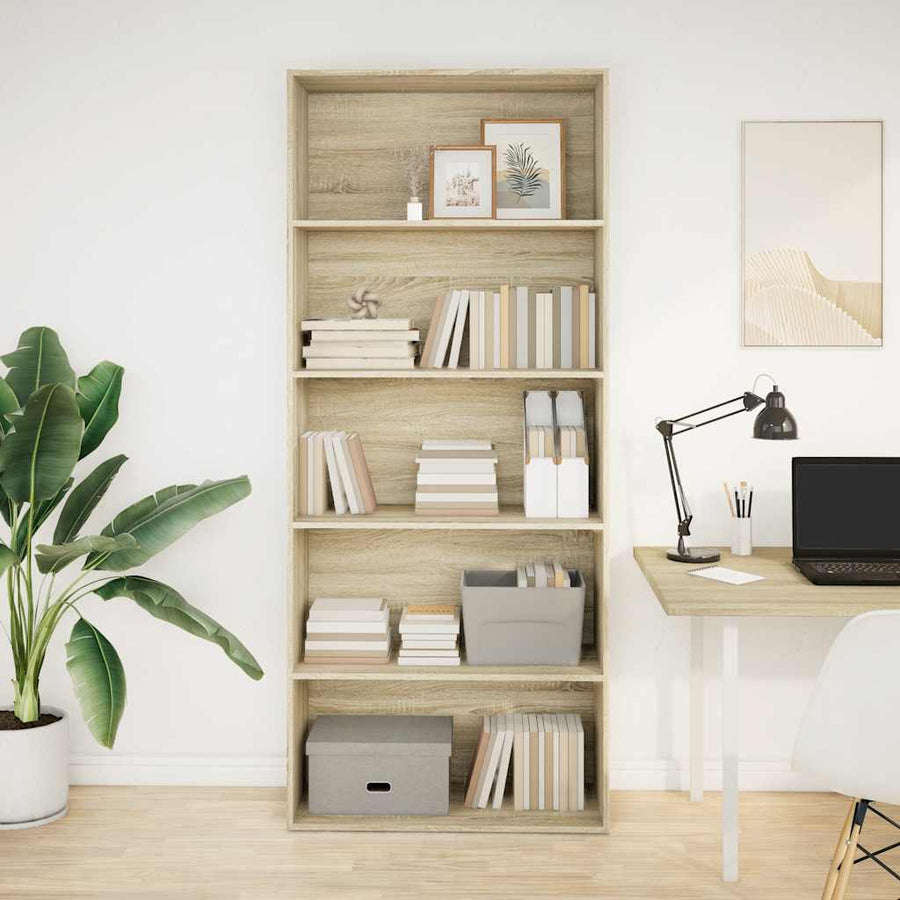Boekenkast 80x30x189 cm bewerkt hout sonoma eikenkleurig