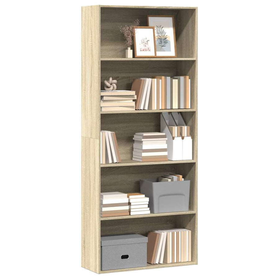 Boekenkast 80x30x189 cm bewerkt hout sonoma eikenkleurig