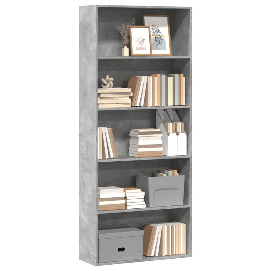 Boekenkast 80x30x189 cm bewerkt hout betongrijs