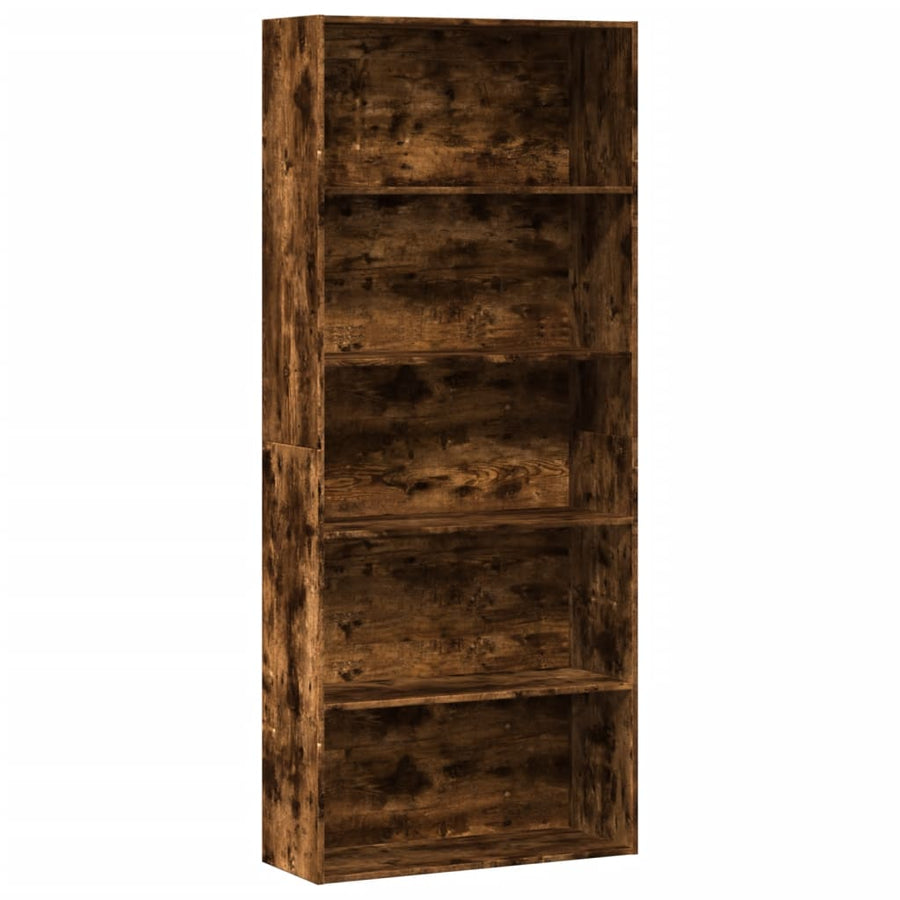 Boekenkast 80x30x189 cm bewerkt hout gerookt eikenkleurig
