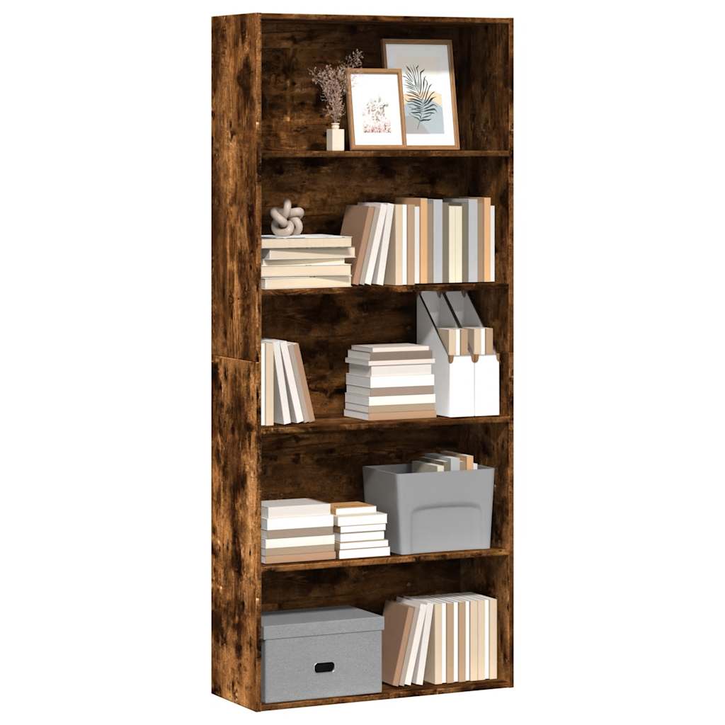 Boekenkast 80x30x189 cm bewerkt hout gerookt eikenkleurig