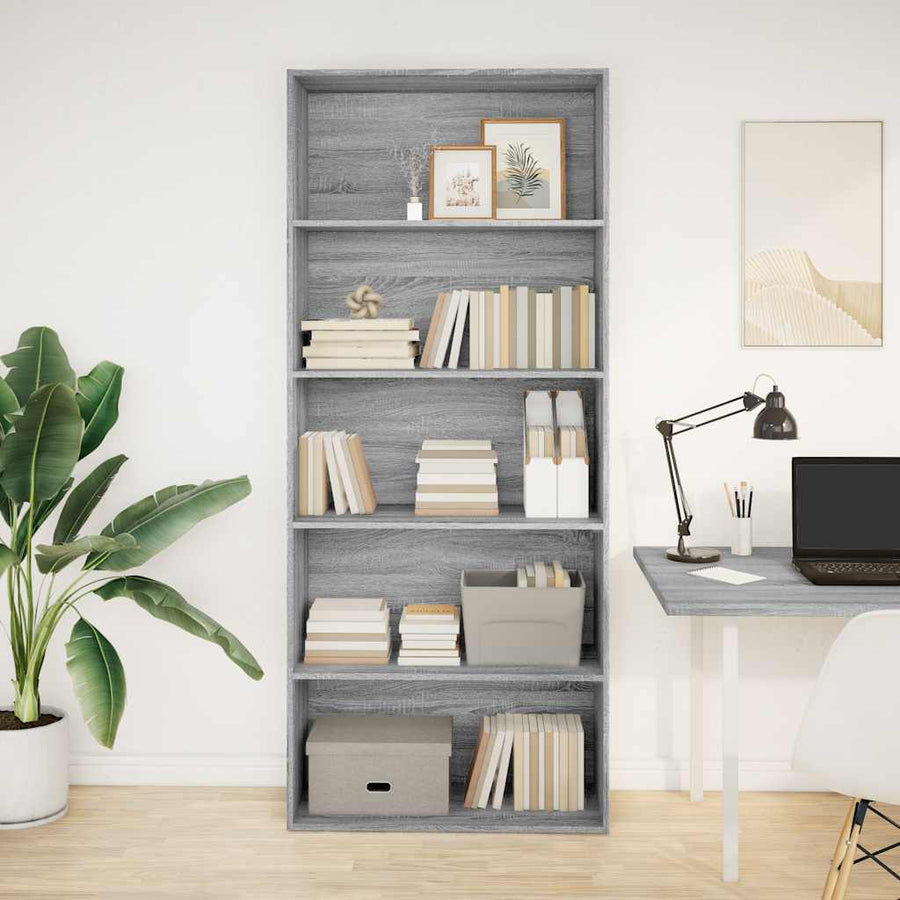 Boekenkast 80x30x189 cm bewerkt hout grijs sonoma eikenkleurig
