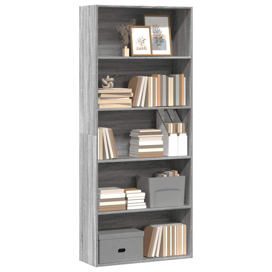Boekenkast 80x30x189 cm bewerkt hout grijs sonoma eikenkleurig