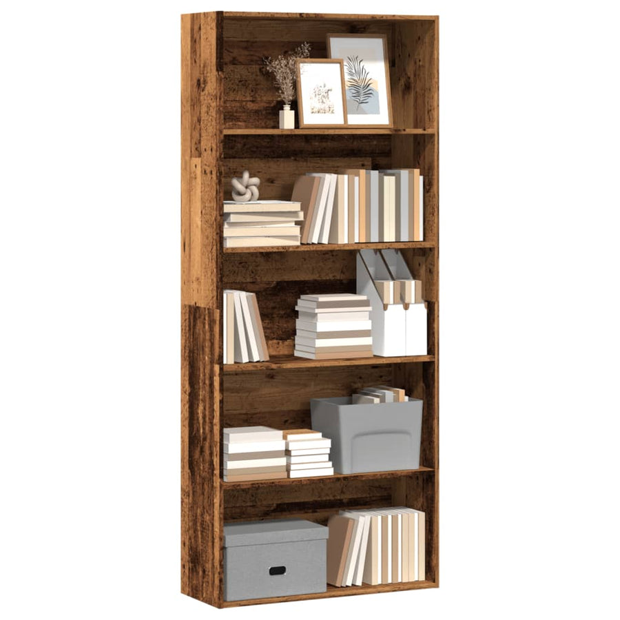 Boekenkast 80x30x189 cm bewerkt hout oud houtkleurig