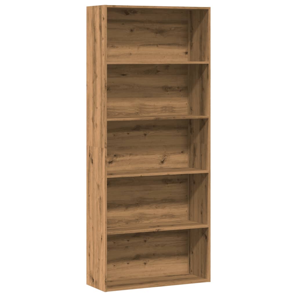 Boekenkast 80x30x189 cm bewerkt hout artisanaal eikenkleur