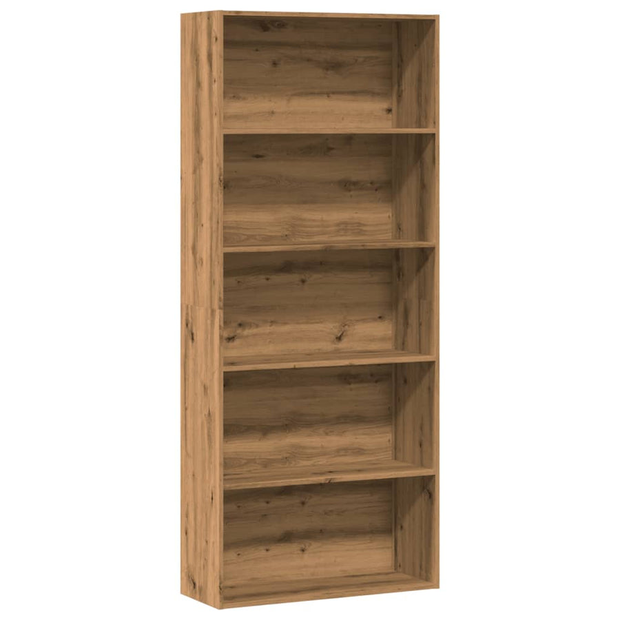 Boekenkast 80x30x189 cm bewerkt hout artisanaal eikenkleur