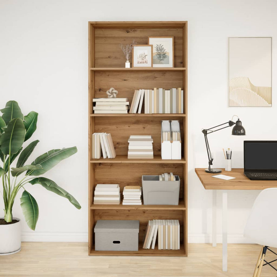Boekenkast 80x30x189 cm bewerkt hout artisanaal eikenkleur