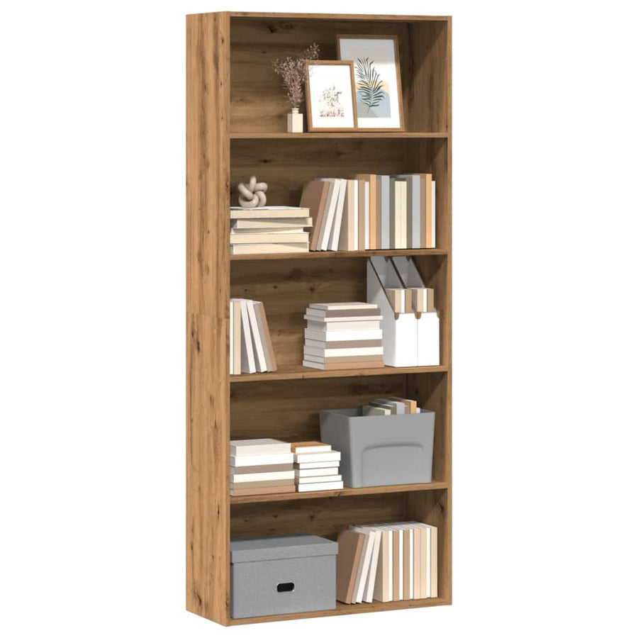 Boekenkast 80x30x189 cm bewerkt hout artisanaal eikenkleur