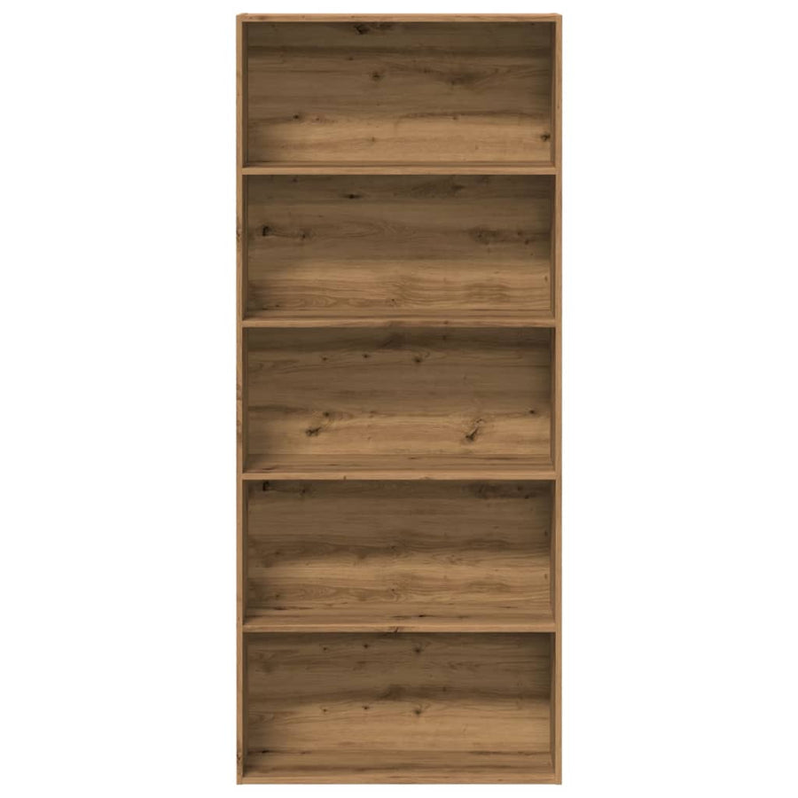 Boekenkast 80x30x189 cm bewerkt hout artisanaal eikenkleur