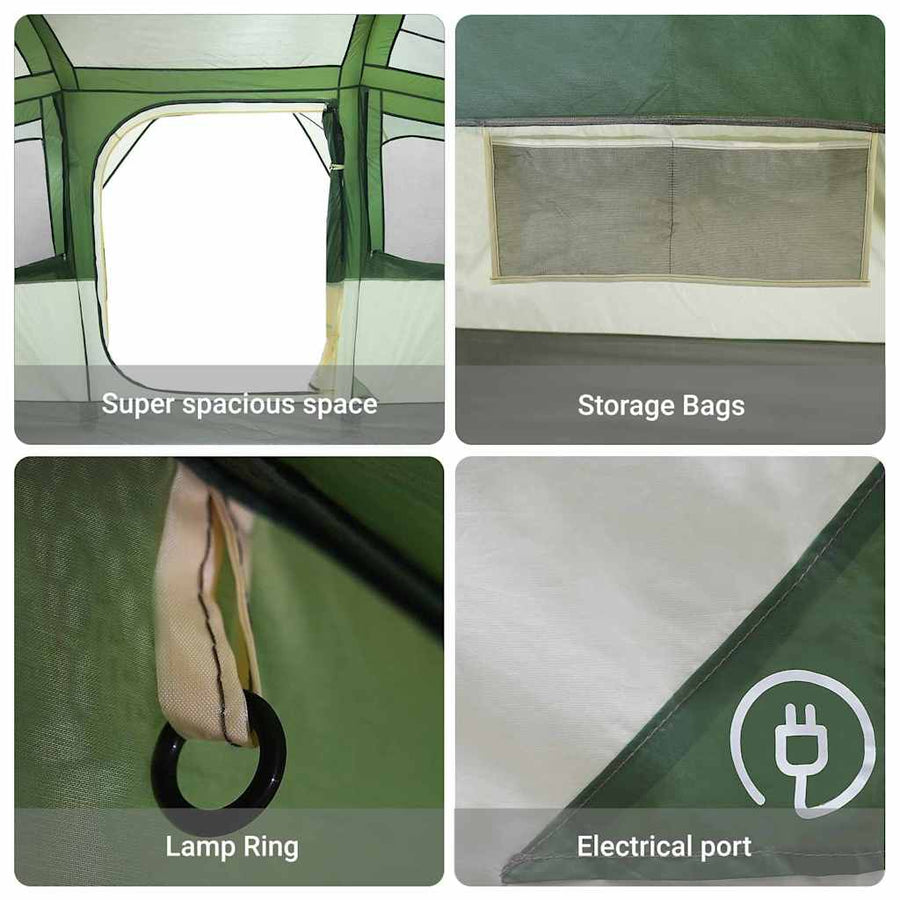 Gezinstent Wit en Groen 435 x 255 x 216 cm Polyester en staal