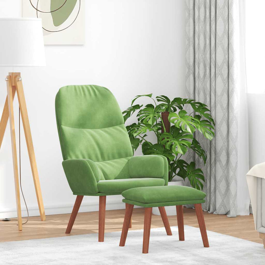 Relaxstoel met voetenbank fluweel lichtgroen